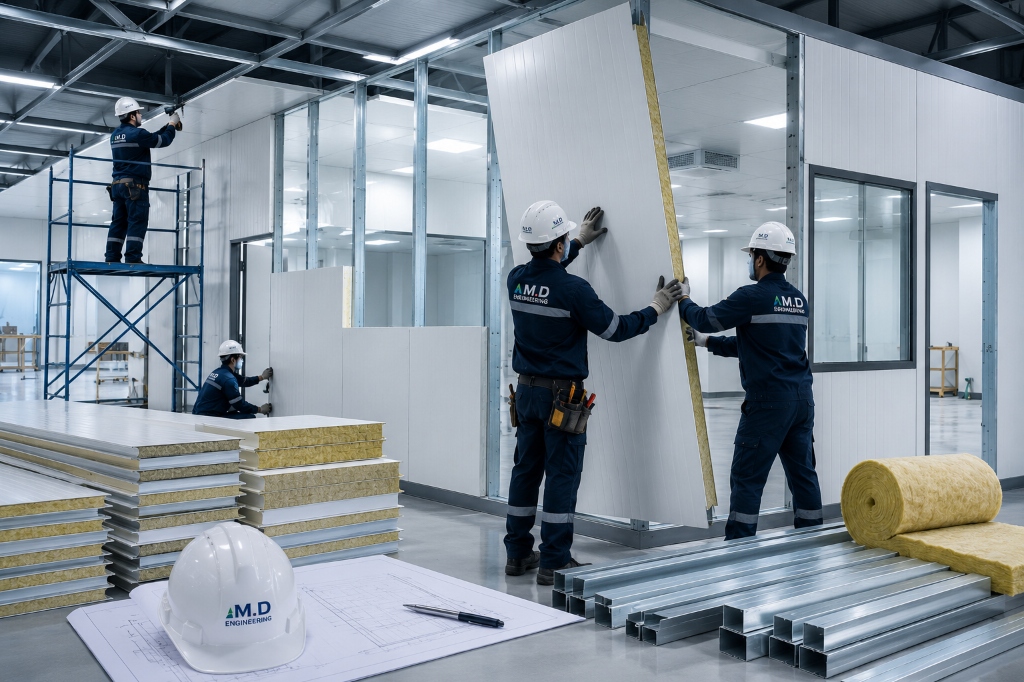 PUF & Rockwool Panel Installation, Composite & ACP Partition Panels Execution